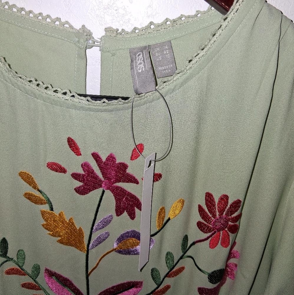 NWT ASOS Embroidered Green Tea Party Dress - Picture 8 of 11
